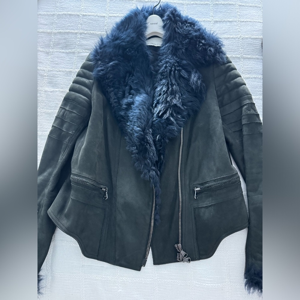 Women's Shearling Jacket - Blue and green